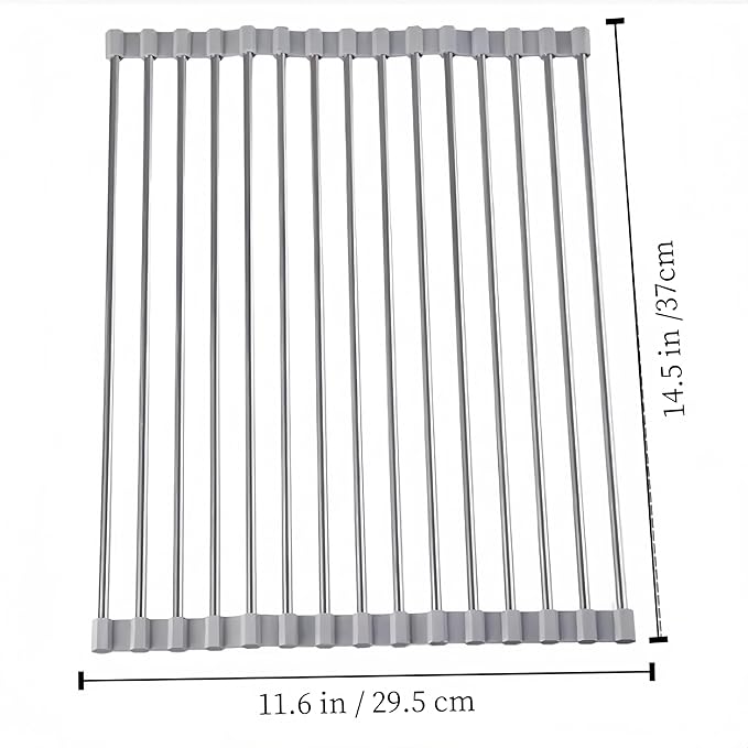 Roll up Dish Drying Rack Over The Sink Kitchen Roll up Sink Drying Rack Portable Dish Drainer Foldable Dish Drying Rack (Gray, 14.5 inch x 11.6 inch)