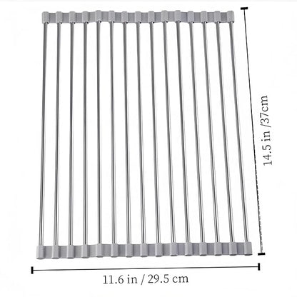 Roll up Dish Drying Rack Over The Sink Kitchen Roll up Sink Drying Rack Portable Dish Drainer Foldable Dish Drying Rack (Gray, 14.5 inch x 11.6 inch)
