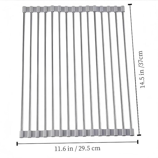 Roll up Dish Drying Rack Over The Sink Kitchen Roll up Sink Drying Rack Portable Dish Drainer Foldable Dish Drying Rack (Gray, 14.5 inch x 11.6 inch)