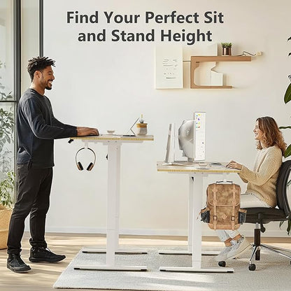 55 x 24 inch Electric Standing Desk Adjustable Height with 4 Wheels, 4 Memory Height Settings, 2 Headphone Hook, Home Office Desk, Splice Board Oak