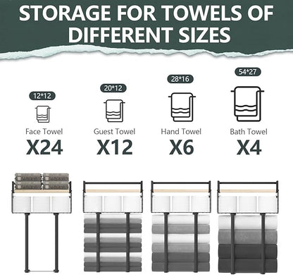 Towel Racks for Bathroom, Metal Towel Holder with Storage Basket,Wall Towel Rack for Rolled Towels, Towel Storage for Small Bathroom.