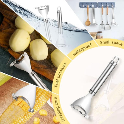 Stainless Steel Corn Peeler & Planer - 4 Pcs Set, Ergonomic Handle, Corn Kernel Remover, Magic Corn Stripper Tool