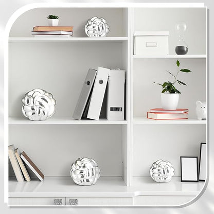 Wenqik 3 Pcs Knot Decor, Link Coffee Table Bookshelf Decor Accents, Ceramic Decorative Objects, Modern Home Minimalist Book Shelf Aesthetic Decoration, 3 Sizes(Silver)