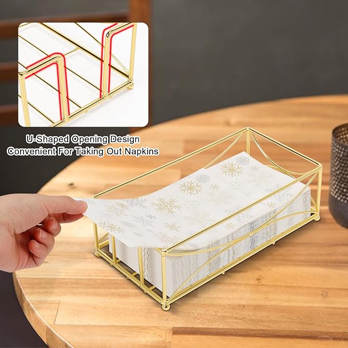 Livabber Guest Napkin Holder, Metal Bathroom Paper Hand Towel Storage Modern Napkin Tray Caddy for Countertop, Table Kitchen, Dinning Room (Gold, Metal Base)