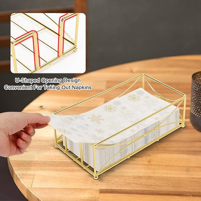 Livabber Guest Napkin Holder, Metal Bathroom Paper Hand Towel Storage Modern Napkin Tray Caddy for Countertop, Table Kitchen, Dinning Room (Gold, Metal Base)