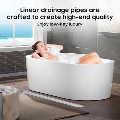 DLONE Linear Shower Drain | 60" AISI 304 Stainless Steel Linear Drain, Brushed Nickel Shower Drain with Tile Insert Panel & Adjustable Feet, Long Rectangle Shower Floor Drain in Bathroom, Balcony etc
