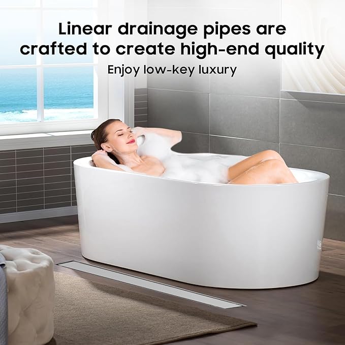 DLONE Linear Shower Drain | 36" AISI 304 Stainless Steel Linear Drain, Brushed Nickel Shower Drain with Tile Insert Panel & Adjustable Feet, Long Rectangle Shower Floor Drain in Bathroom, Balcony etc