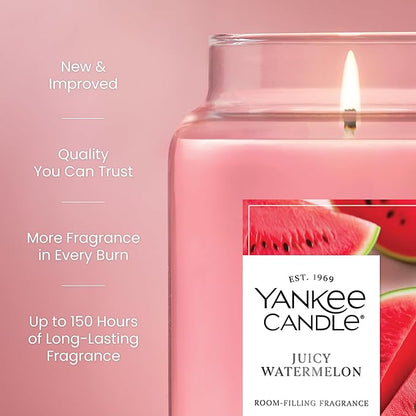 Yankee Candle Juicy Watermelon, Scented Candle, 22oz Large Jar with up to 150 Hour Burn Time, Giftable