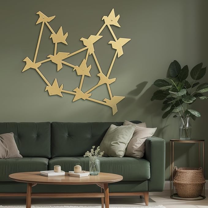 SIGNLEADER Metal Wall Art Decor Free Birds Modern Abstract Wall Sculpture Hangings Home Decoration for Living Room, Bedroom, Bathroom, Kitchen, Outdoor - 12" Gold