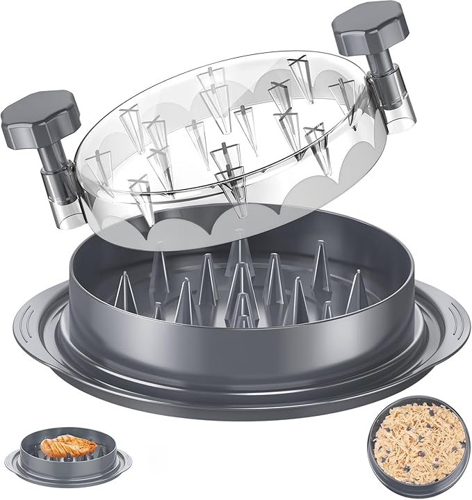 SoulLife Chicken Shredder 8 Inches, Chicken Breast Shredder, Meat Shredder, Chicken Shredder Tool Twist, Clear Lid, Ergonomic Handle, Strong Anti-slip, Easy To Clean, BPA free, Dishwasher safe (Grey)