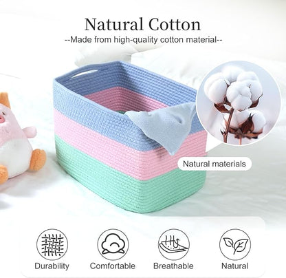 Hopegiver 1 Pack Rainbow Woven Storage Baskets for Shelves, 15x11x10 Inch Cotton Rope Decorative Organizer Bins for Blanket Clothes Book Baby Pet, Colorful Toy Basket for Playroom, Kids Room, Nursery