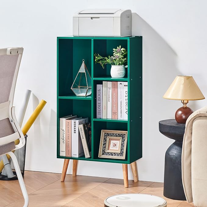 LEYAOYAO 5 Cube Bookshelf 3-Tier Bookcase with Legs,Mint Dark Green Kids Book Shelf Cute Storage Organizer,Free Standing Open Toy Shelves Wood Bookshelves,Display Bookcases for Bedroom,Living Room