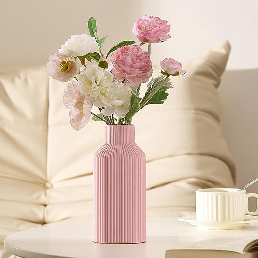 Mfacoy Ceramic Flower Vase, Minimalist Decor, Modern Home Decorative Vase, 8 in Small Pampas Grass Vases For Kitchen, Bedroom, Office, Living Room, Bathroom, Shelf Centerpiece Table Decorations (Pink)
