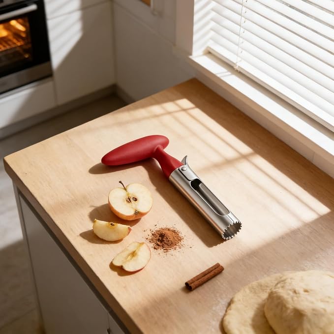 Apple Corer Tool, Apple Core Remover with Ergonomics Handle,Red | Stainless Steel Corer,Sharp Serrated Blades,Hand wash/Dishwasher