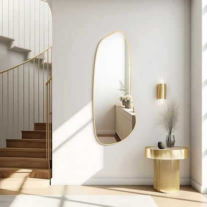 WallBeyond Irregular Wall Mirror, Asymmetrical Mirror Wall Mounted with Gold Framed for Living Room, Bathroom, Bedroom, Entryway Wall Decor, 46"×18", Gold