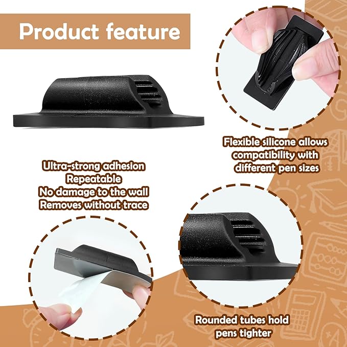AIERSA Pencil Holder for Desk,10Pcs Pen Holders for Classroom Clipboard Attachment,Silicone Adhesive Pencil Holder for School Student Kids Desk Teacher Office Accessories