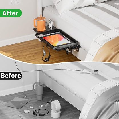 Bedside Shelf Foldable, Metal Clip-On Table Shelf for Dorm Room Bunk Bed & Top Bunk, College Dorm Room Essentials, Bedside Caddy, Floating Desk Tray, Bed Side Table Storage, Loft Nightstand Decor