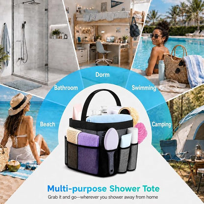 Attmu Mesh Shower Caddy Portable for College Dorm Room Camping Essentials, Shower Caddy Dorm with 9-Pockets, Large Capacity Hanging Basket Bathroom Bag for Toiletry, Swimming, Gym, Camp, Beach