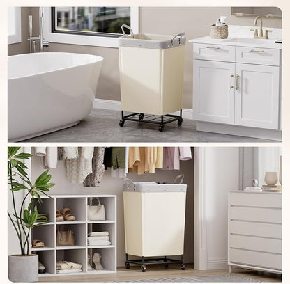 Lifewit 165L Laundry Basket with Wheels, Large Heavy Duty Commercial Rolling Laundry Hamper with Handles, Tall Steel Frame Laundry Cart for Laundry Room Bedroom Hotel Home Dorm, White