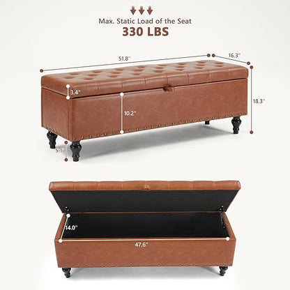 Mangodan 50" Storage Ottoman Bench, Tufted Ottoman with Storage for Living Room, Large End of Bed Ottomans, Modern Entryway Benchs, Window & Bedroom Benches for Foot of Bed (Brown)