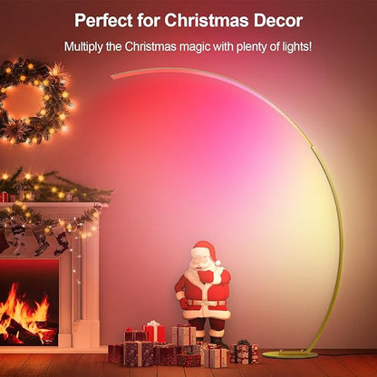 RGB Floor Lamp with 3 Color Temperatures, Ultra Bright 1800LM Smart Arc LED Floor Lamp with Remote Control, Music Sync, Scene Modes, Modern Standing Tall Lamp for Bedroom Living Room Gaming Rooms-Gold