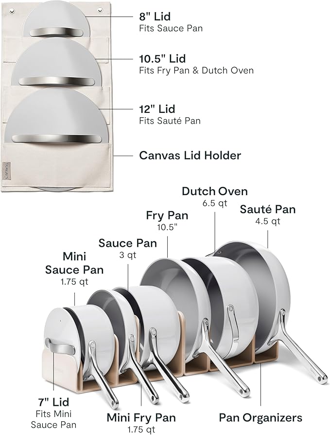 Caraway 24-Piece Nonstick Ceramic Cookware Set - Includes Fry Pans, Sauce, Sauté Pan, Dutch Oven, Petite Cooker, Stir Fry, Rondeau, Stock Pot, Lids & Storage Organizers - Gray