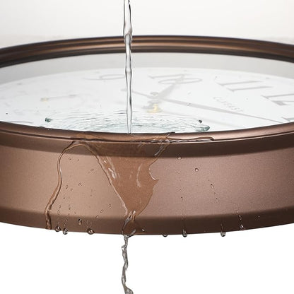 CLXEAST Indoor Outdoor Clocks Waterproof 18 Inch, Large Outdoor Clock with Temperature and Humidity Combo,Weatherproof,Bronze/Brown