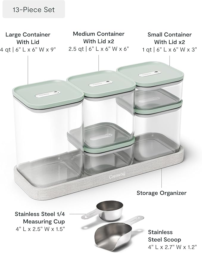 Caraway 13-Piece Glass Airtight Food Storage Containers with Lids – Non-Toxic, BPA-Free Kitchen Storage Containers – Stackable, Space-Saving Airtight Containers for Dry Goods and More - Mist