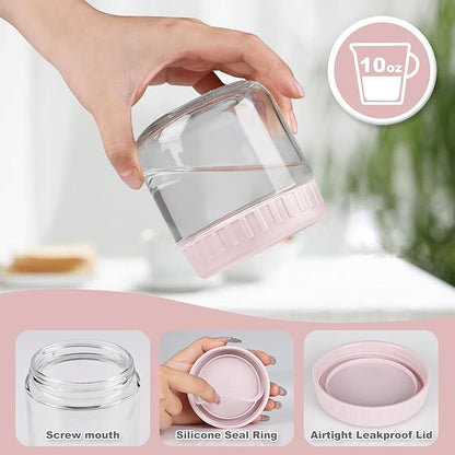 SHOWIN Overnight Oats Containers with Lids, 10oz Glass Jars with Lids 2 pcs, Pink, Wide Mouth Mason jars for Salad, Yogurt, Snacks, Meal Prep