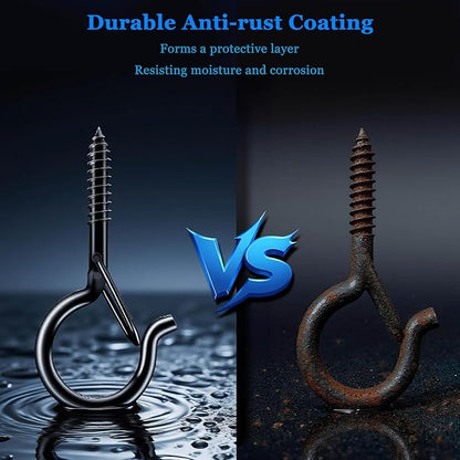 6 Pack Black Screw Hooks with Safety Buckle - 2.3 Inch Rustproof Eye Ceiling Hooks for Hanging Plants,Outdoor String Lights,Baskets,Christmas Lights & Decor,40lb Capacity (6, Black)