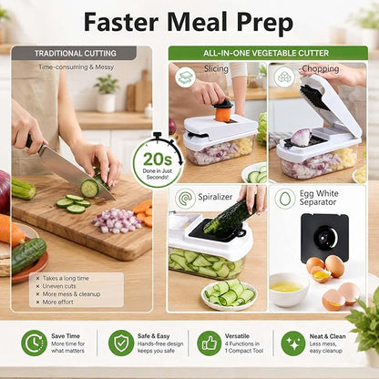 18-in-1 Vegetable Chopper Mandoline Slicer for Kitchen, Food Chopper with Container, Veggie Cutter, Onion Mincer Tomato Dicer, Fruit Slicer Spiralizer, Cheese Grater, Kitchen Gadgets House Essentials