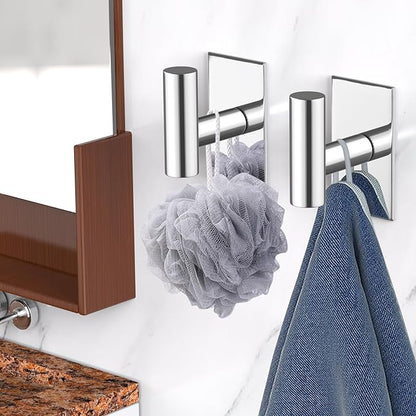 VAEHOLD Wall Towel Hooks, Heavy Duty Sticky Holder Waterproof Towel Hooks for Hanging Coat, Clothes, Closet Hook Wall Mount for Kitchen (Chrome, 6 Pack)