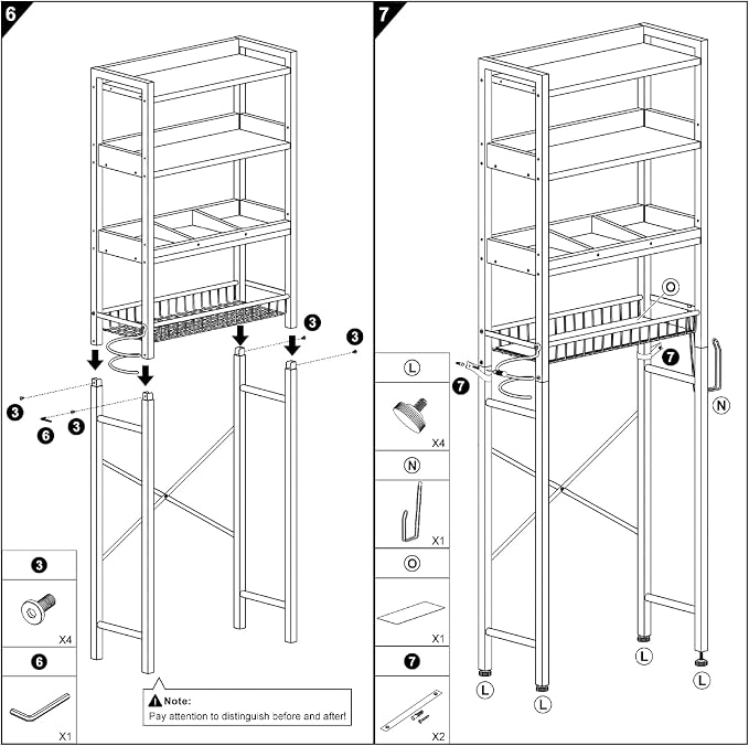 Over The Toilet Storage Cabinet,4 Tier Bathroom Organizers and Storage With Adjustable Shelf Waterproof Feet Pad and Basket ,Multifunctional Space Saver Freestanding Bathroom Shelves With Dividers