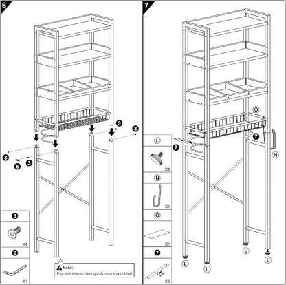 Over The Toilet Storage Cabinet,4 Tier Bathroom Organizer and Storage With Adjustable Shelf Waterproof Feet Pad and Basket Multifunctional Space Saver Freestanding Bathroom Shelves With Dividers Black