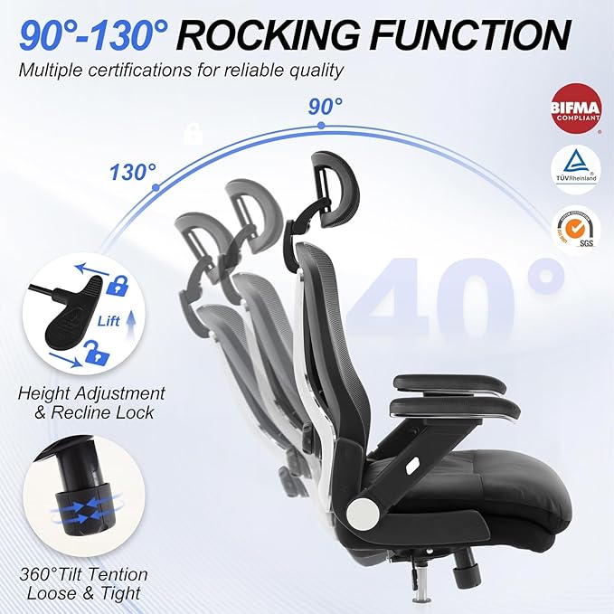 750lbs Ergonomic Office Chair,Upgrade Big and Tall Office Chairs for Heavy People,Mesh High Back Desk Chair with 5D Flip Arms Large Wheels,Adjustable Headrest & Lumbar Support,Wide Chairs