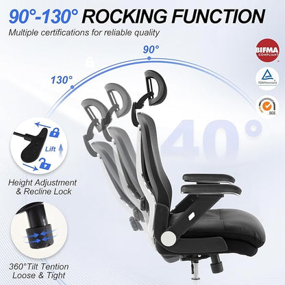 750lbs Ergonomic Office Chair,Upgrade Big and Tall Office Chairs for Heavy People,Mesh High Back Desk Chair with 5D Flip Arms Large Wheels,Adjustable Headrest & Lumbar Support,Wide Chairs