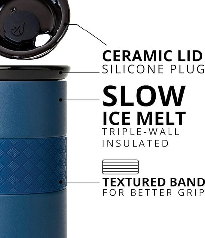 Elemental Artisan Insulated Tumbler, Triple Wall Coffee Travel Mug, Reusable Stainless Steel Coffee Tumbler with Ceramic Lid, Thermal Coffee Cups for Hot (6 Hrs) & Cold (18 Hrs), 16oz - Navy Blue