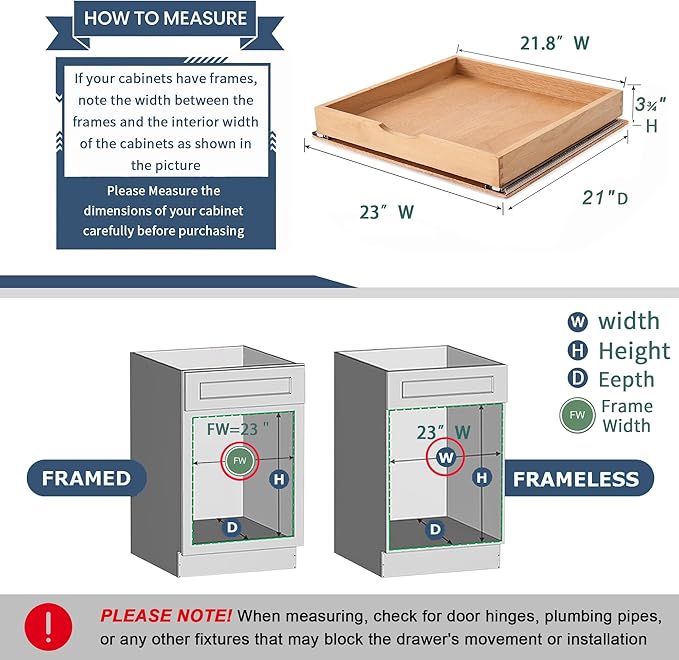 Pull Out Cabinet Drawers - 6x2 Size Options (12-23'W,18-21'D), Pre-Assembled with Soft Close Slides, Solid Beechwood, Easy Installation (23'W x 21'D)