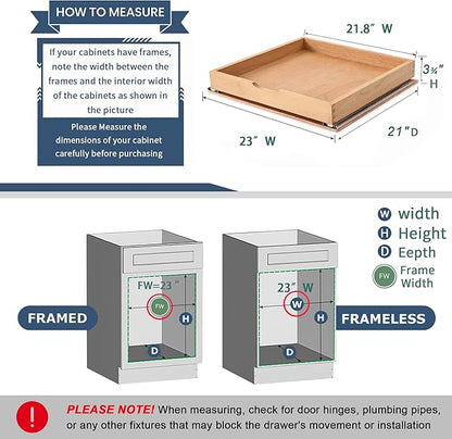 Pull Out Cabinet Drawers - 6x2 Size Options (12-23'W,18-21'D), Pre-Assembled with Soft Close Slides, Solid Beechwood, Easy Installation (23'W x 21'D)