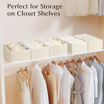 DIMJ Drawer Organizers Clothes, Set of 16 Dresser Organizer Bins, Fabric Closet Organizers and Storage, Shallow Drawer Dividers for Nursery, Clothing, Baby Clothes, Socks, Underwears, Tie (Beige)