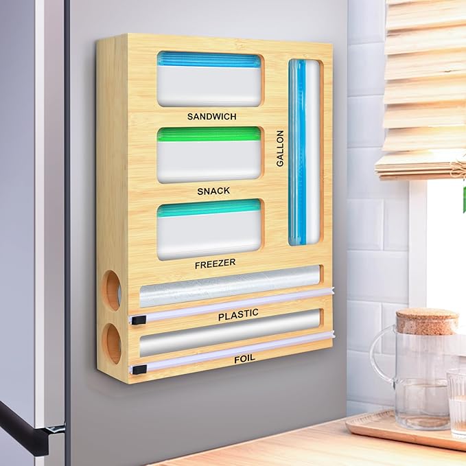 MSJGA Magnetic Food Bag Storage Organizer for Drawer or Refrigerator, Compatible with Gallon,Quart, Sandwich, Snack & Variety Size Bags