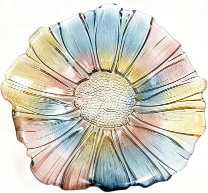 11.5-inch Crystal Glass Colorful Fruit Bowl Dessert Cake Candy Snack Plate,Art Sunflower-shaped,Large Size,Cool Design