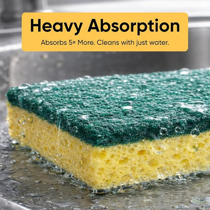 Scrubee Heavy Duty Scrub Large Sponge with Scouring Pad, Kitchen Dishwashing, Sink, Pot and Frying Pan Cellulose Scrubber Sponge Non Scratch. By Superio… (6" 3 Pack)