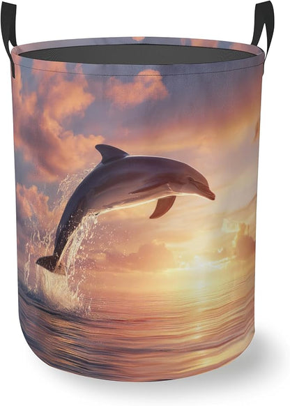 Laundry Hamper Foldable Oxford Cloth Dolphin Laundry Basket With Handle Portable Clothes Storage Organizer Basket Storage Bag For Laundry Room/Bedroom/Bathroom