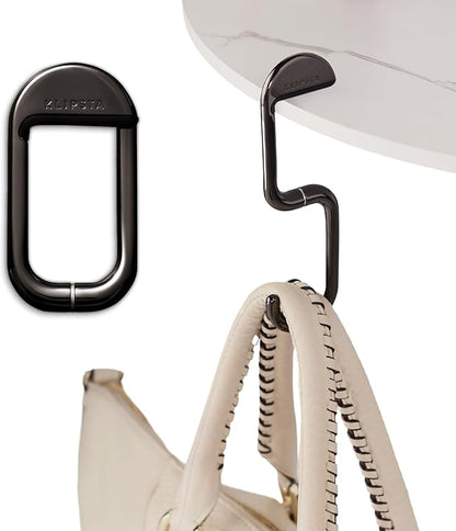 FLIP Bag Hook - Newly Redesigned. Portable Purse Hanger for Table with Magnetic Closure - Now Holds up to 50 lbs. Valentine's Gifts for Women (Chrome Black)