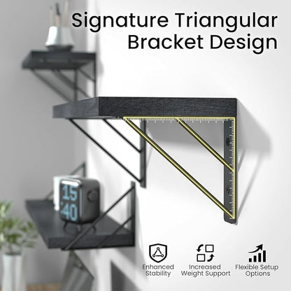 BAYKA Wall Mounted Floating Shelves, Wood Floating Wall Shelf for Books & Decor, Small Space-Saving Display & Organizer（Black，36in，Set of 3）