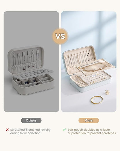 Lolalet Travel Jewelry Case for Women Girls, Travel Jewelry Organizer with Clear Storage Bag Small Portable Jewelry Box for Necklace Bracelet Earring Ring Valentines Bridesmaid Gifts -Large/Blue