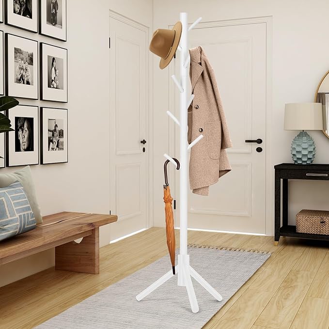 WANGMUXIA Coat Rack, Freestanding Coat Rack with 8 Hooks and 3 Adjustable Size Tree Coat Racks for Bedroom, Hallway, Entrance, Office, for Hats, Coats, Scarves, Handbags