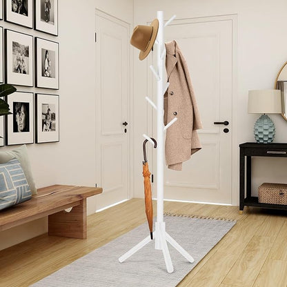 WANGMUXIA Coat Rack, Freestanding Coat Rack with 8 Hooks and 3 Adjustable Size Tree Coat Racks for Bedroom, Hallway, Entrance, Office, for Hats, Coats, Scarves, Handbags