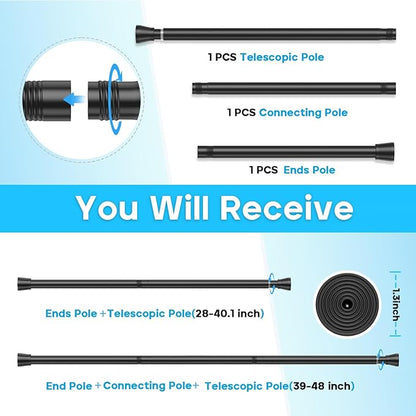 AIZESI Tension Curtain Rod 28 to 48 Inch, 2pcs Black Tension Rod Adjustable Curtain Rod Curtain Tension Rod Spring Tension Curtain Rod No Drill Spring Curtain Rod Small Shower Rod
